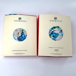 Bums & Roses Bamboo Fitted Crib Sheet & Changing Pad Cover Once in a Blue Bloom